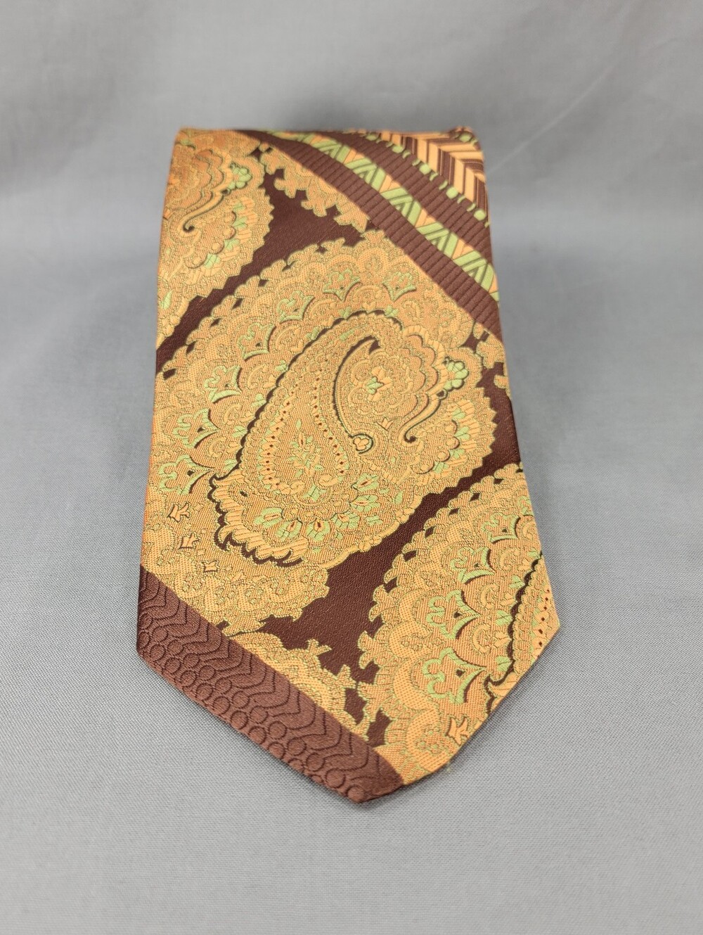 Vtg Mr John Wide Necktie Tie Mens Yellow Brown Abstract Paisley Mod 60s 70s